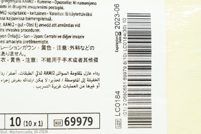 Halyard 69979 TRI-Layer AAM12 Isolation G o w n, Yellow, L - Bag of 10